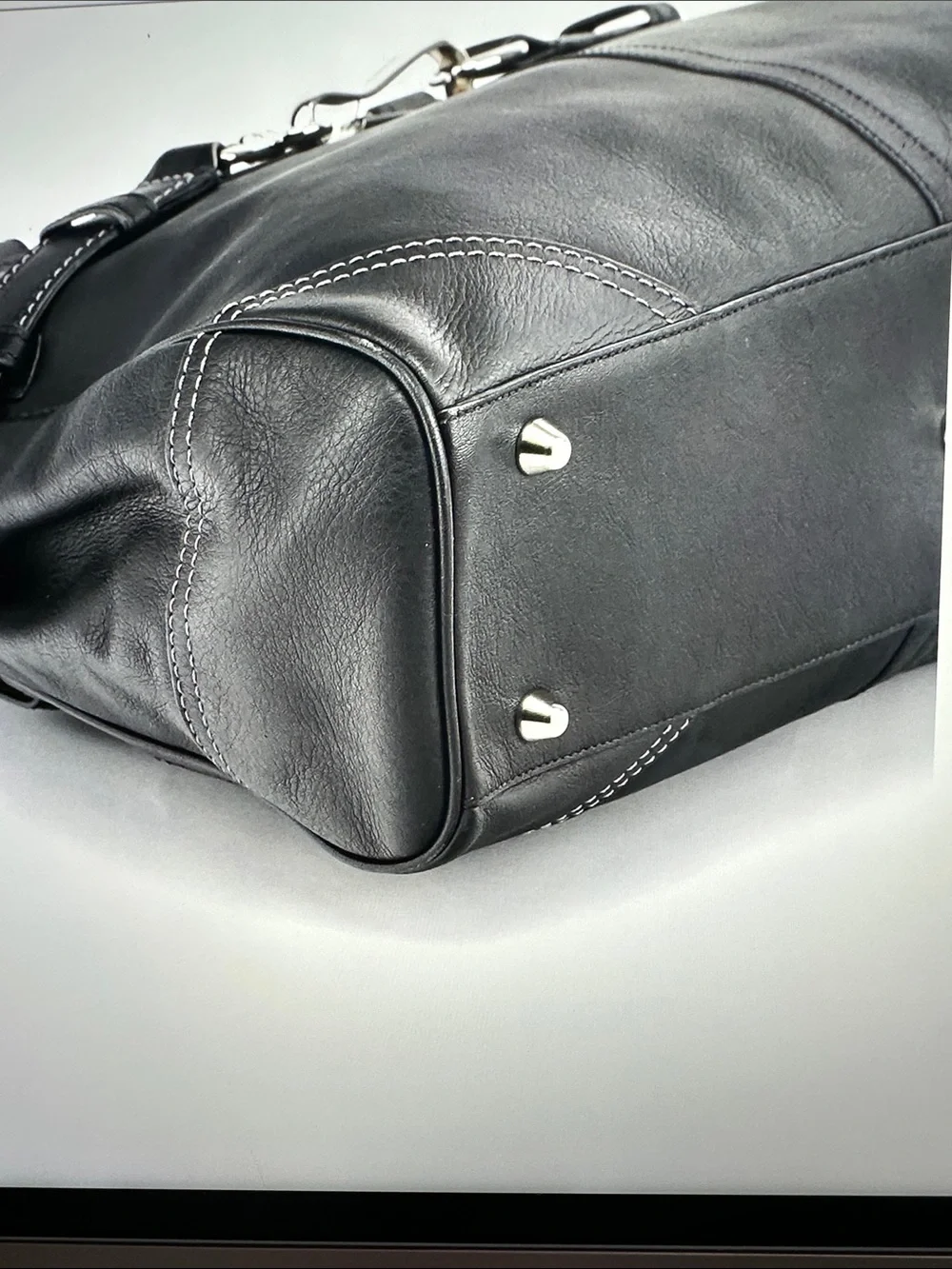 Coach Hampton Black Leather Carryall Tote with Silver Hardware